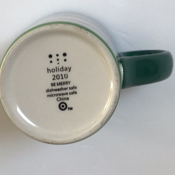 2010 Holiday Be Merry Red White Green Stripe Latte Coffee Mug - Picture 3 of 6